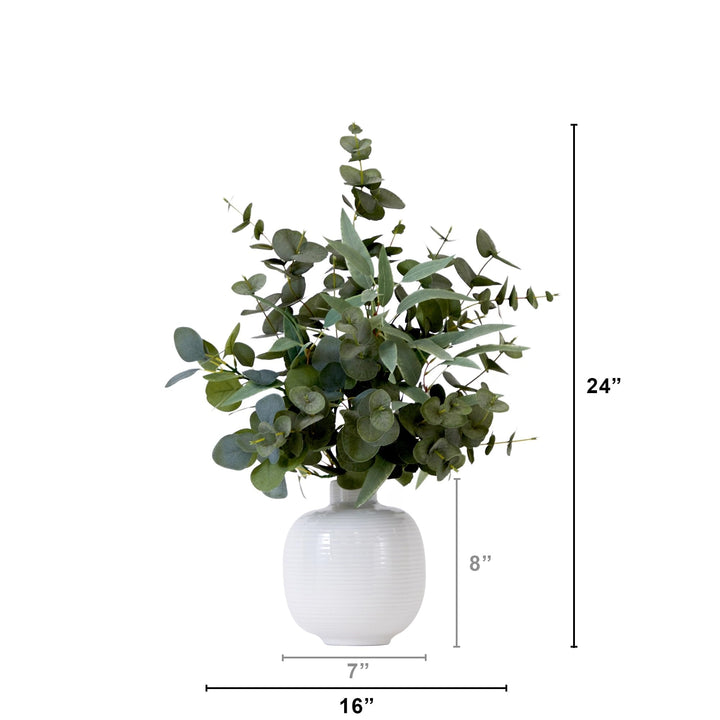 24" Artificial Eucalyptus Leaves Arrangement with Ceramic Planter Green Handmade - Diamond Home USA