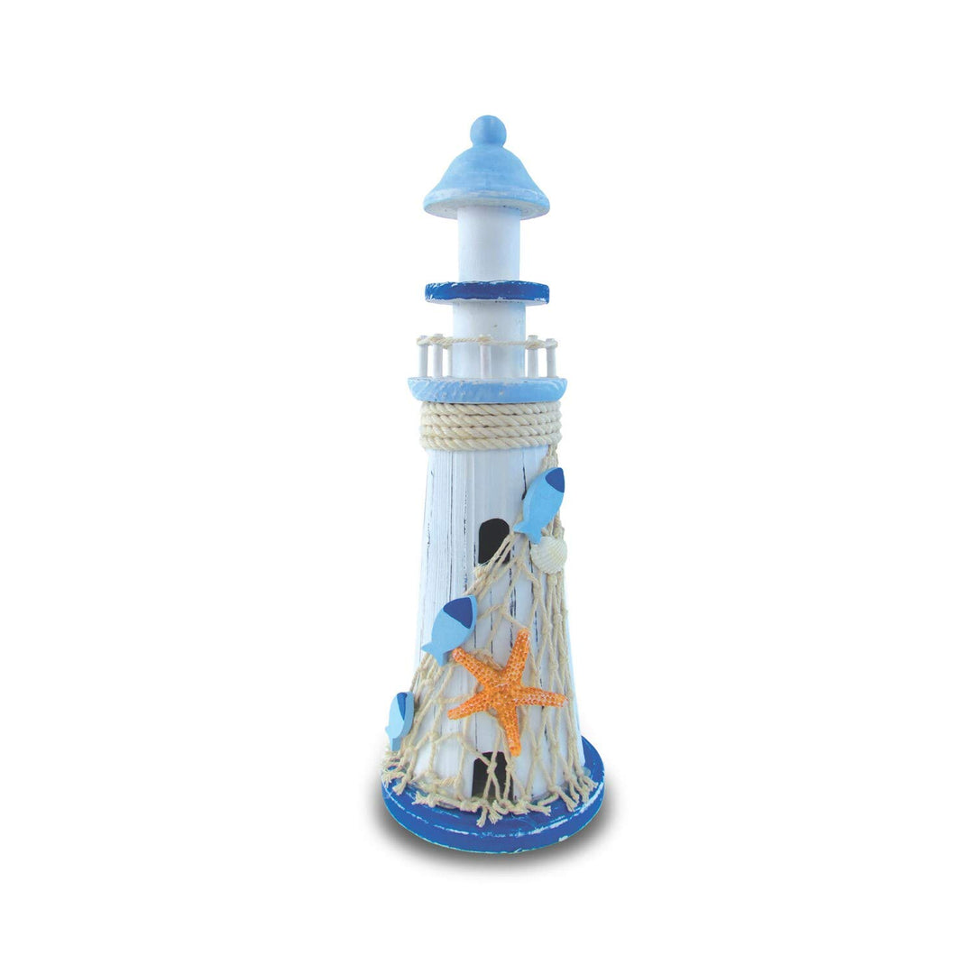 Nautical Decor Light Blue Lighthouse with Large Starfish Multi Color Coastal