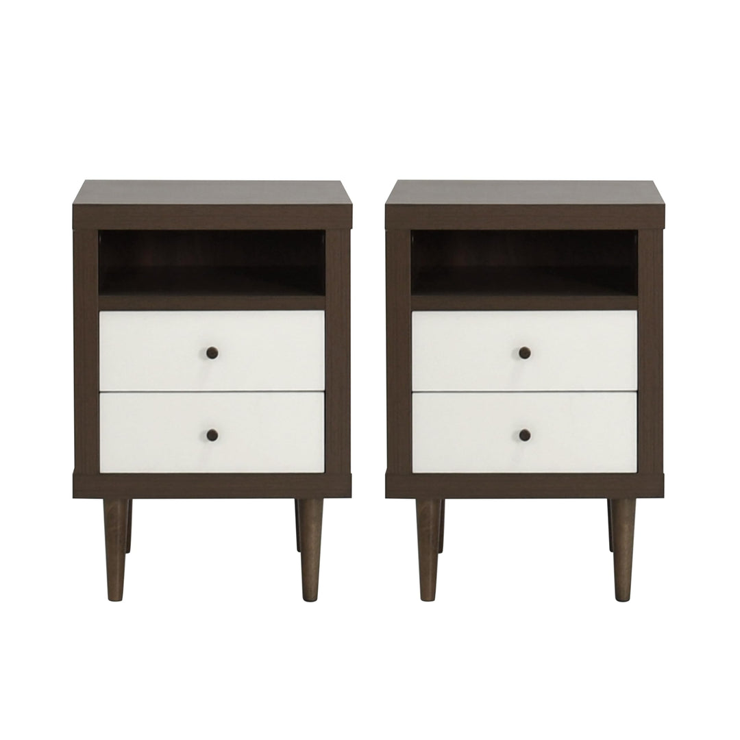 2 Drawer Nightstands White Mid-Century Modern MDF Rubberwood Walnut Finish - Diamond Home USA