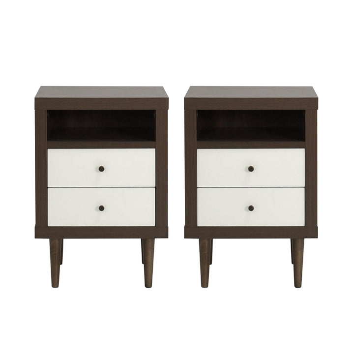 2 Drawer Nightstands White Mid-Century Modern MDF Rubberwood Walnut Finish - Diamond Home USA