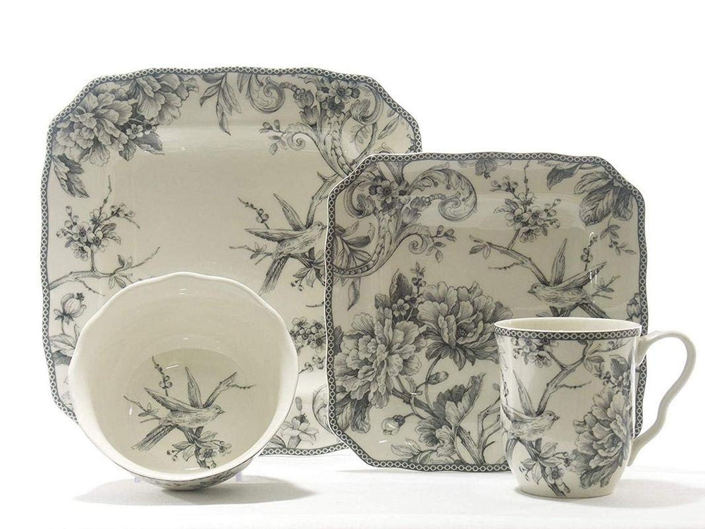 Adelaide 16-Piece Casual White and Grey Porcelain Dinnerware Set (Service for 4) Square - Diamond Home USA