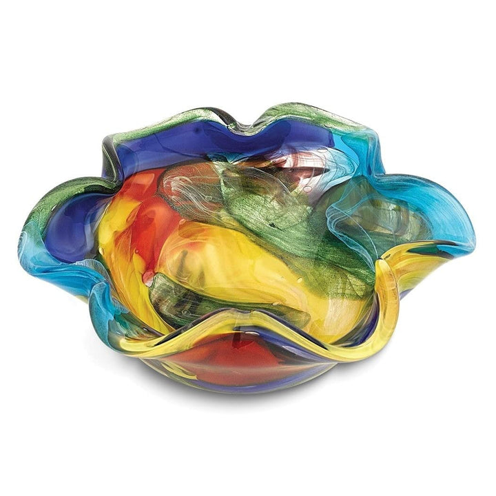 Stormy Rainbow Handcrafted Style Glass Wavy Bowl Multi Color