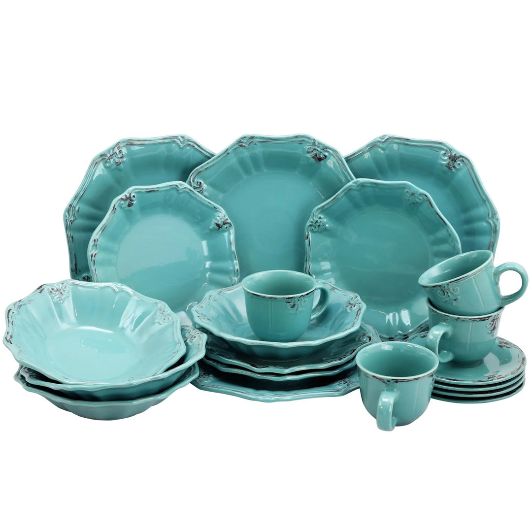 Elama Scalloped Round Stoneware Elegant Dinnerware Dish Set 20 Piece Turquoise