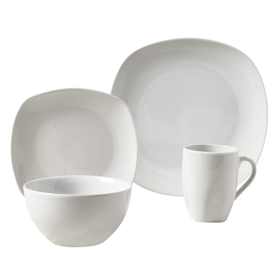 16pc Soft Square Porcelain Dinnerware Set White Solid Casual 16 Piece Dishwasher