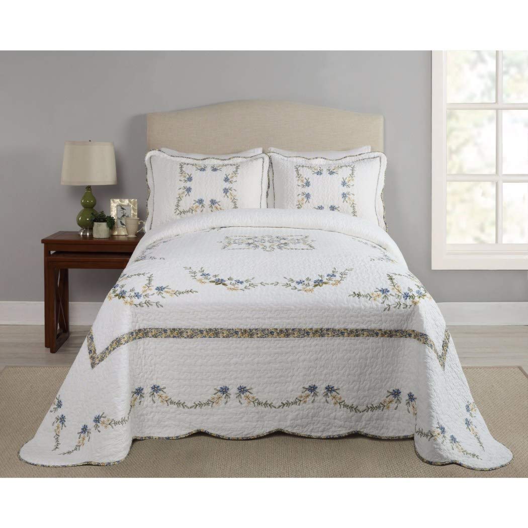 1 Piece 120 x 118 Blue Green White Floral Oversized Bedspread King Classic King - Polyester/Cotton