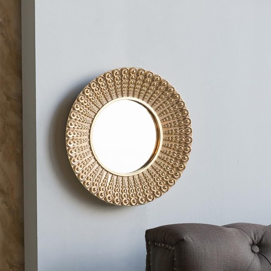 Gold Beaded Sunburst Accent Wall Mirror Farmhouse Modern Contemporary