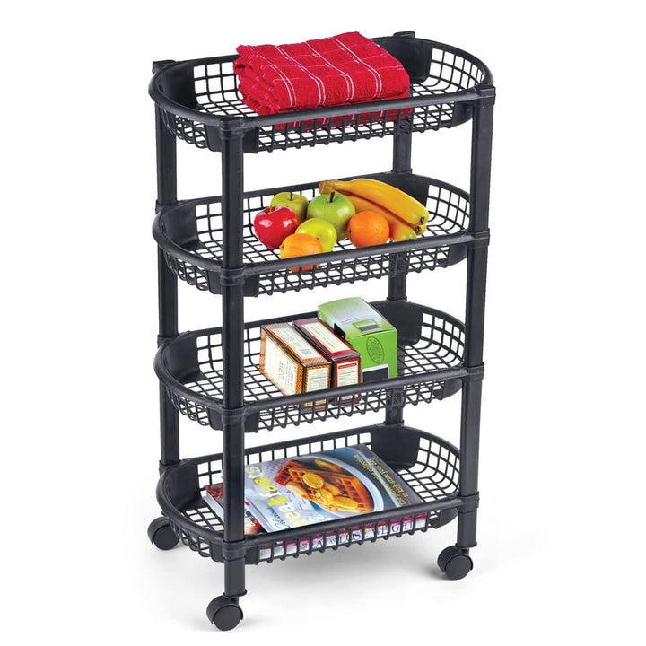 4-Tier Rolling Cart W/Storage Baskets 18.38 X 30.5 10.5 Black Traditional