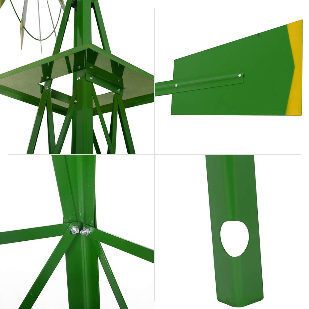 8FT Windmill ecor Outdoor Ornamental Wind Sculptures Spinners Metal Wind Mill Green - Diamond Home USA