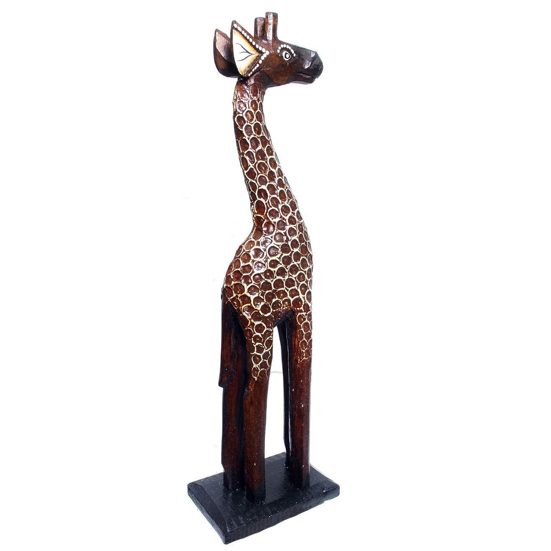 Hand-Carved Textured Wooden Giraffe Statue (Indonesia) Multi Color Wood Handmade