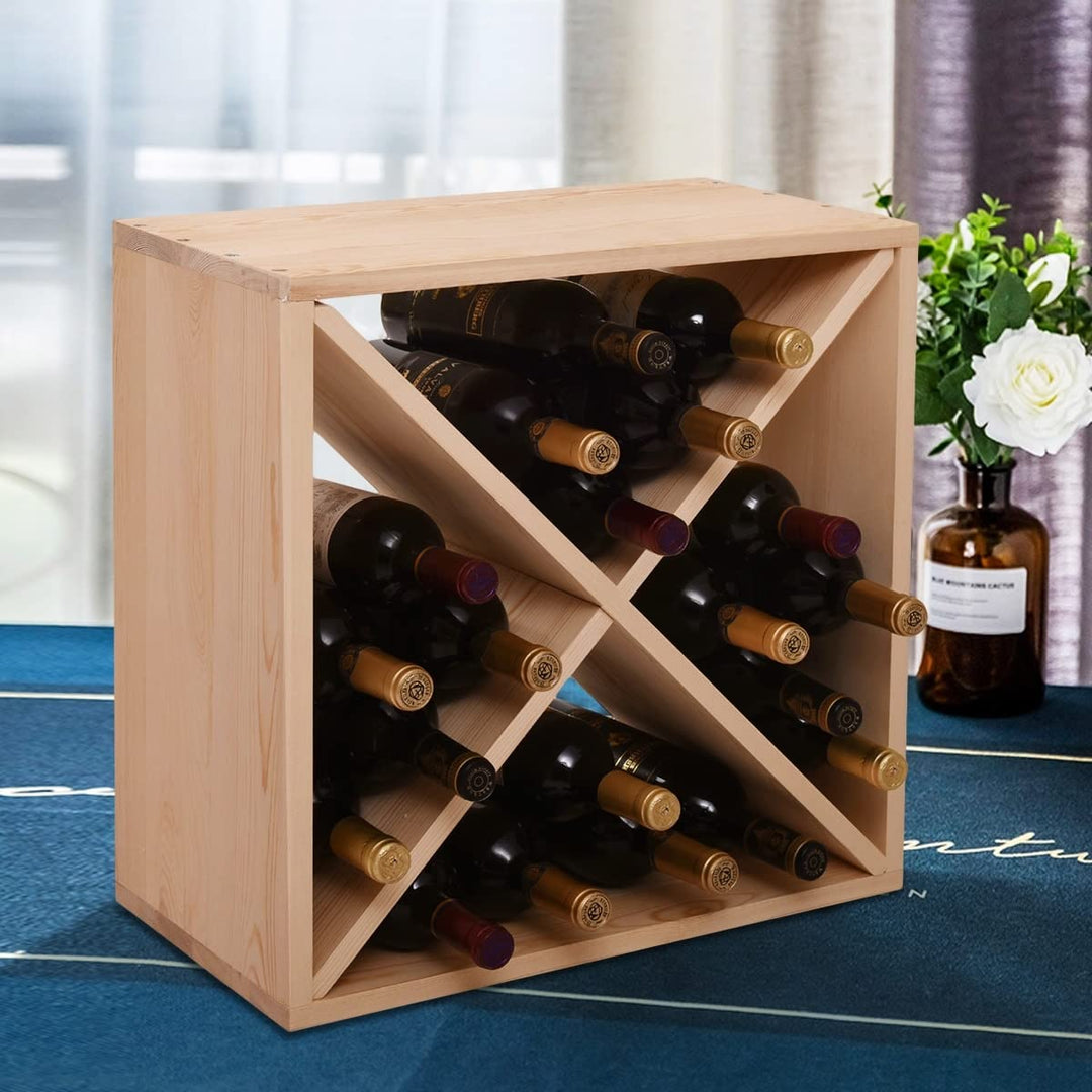 24-Bottle Compact Cellar Cube Wine Rack Brown Modern Contemporary Wood