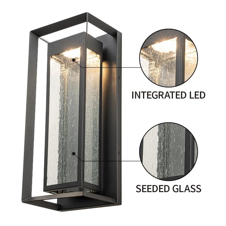 18" Outdoor Led Wall Sconce with Seeded Glass Black Modern Contemporary Led - Diamond Home USA