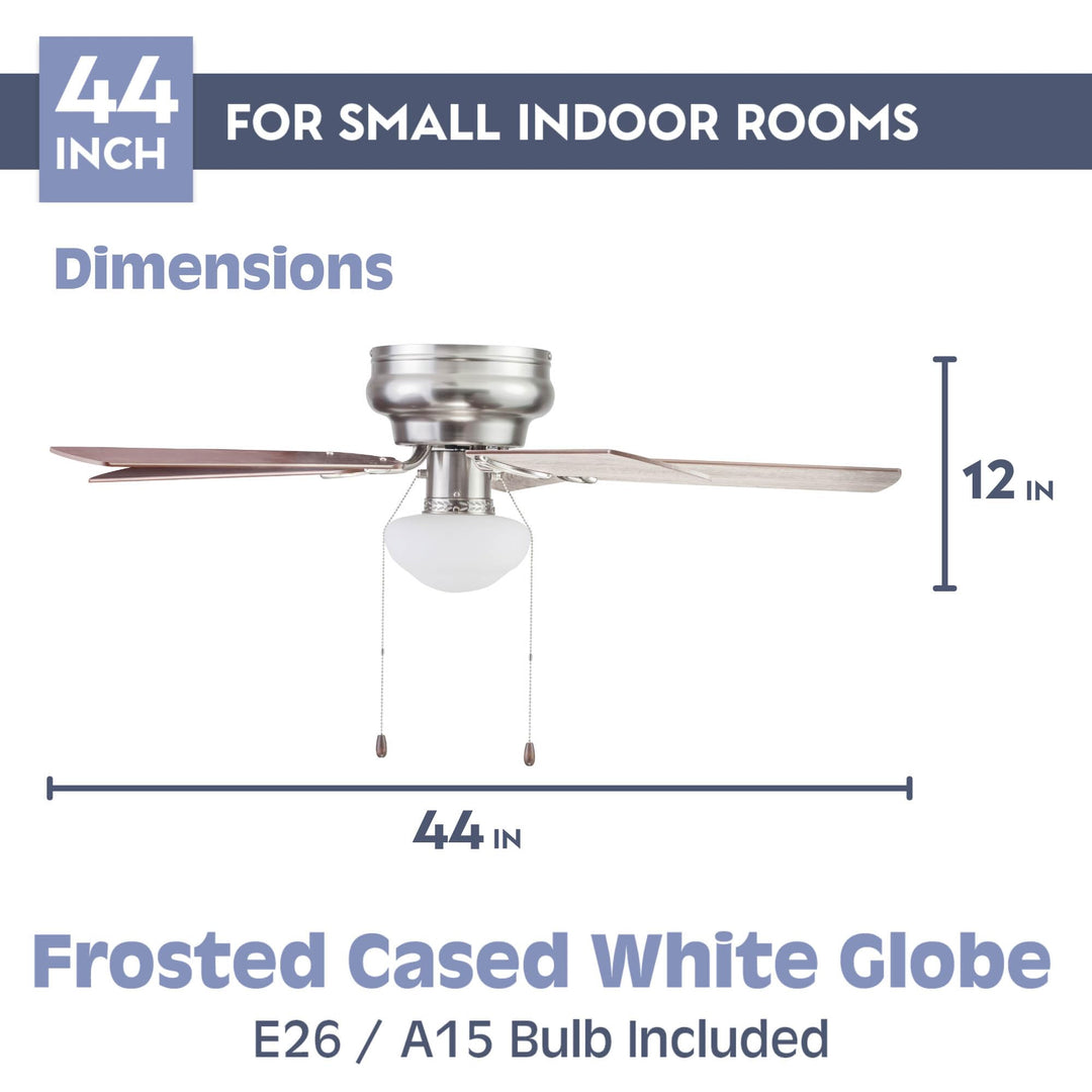 Prominence Home Alvina 44 Inch Traditional Flush Mount Indoor LED Ceiling Fan Satin Nickel