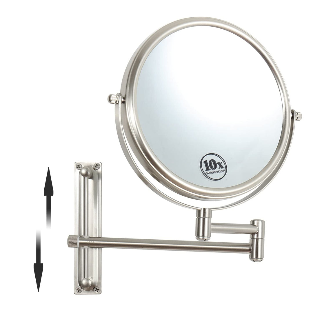 8 Inch Chrome Wall Mounted Round Frame Double-Sided Makeup Mirror with 1x/10x Hd