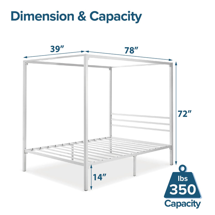 Zinus Patricia White Metal Canopy Platform Bed Frame Mattress Foundation with