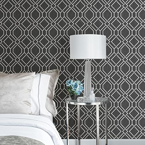 Charcoal Trellis Wallpaper Grey Geometric Traditional Vinyl Washable