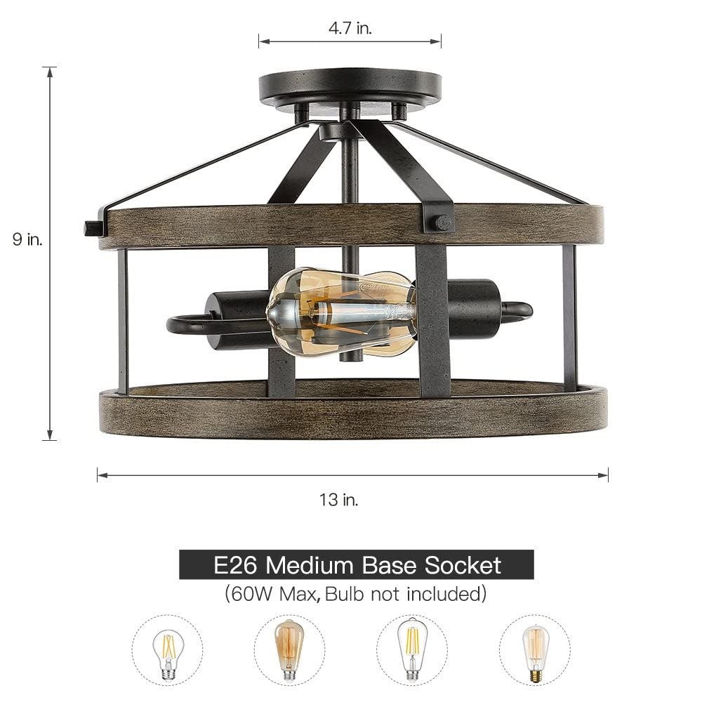 13 in. 2-light Natural Iron and Distressed Wood Industrial Farmhouse - Diamond Home USA