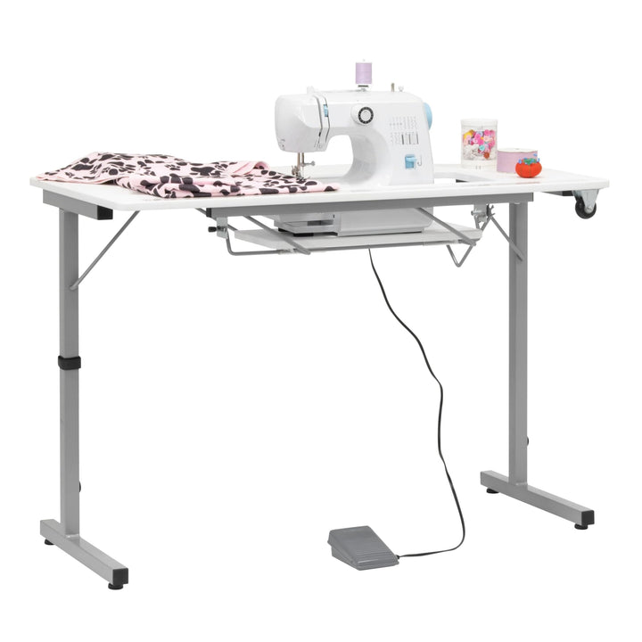 Rollaway Ii Sewing Table Silver/White Compact Portable Folding White Modern