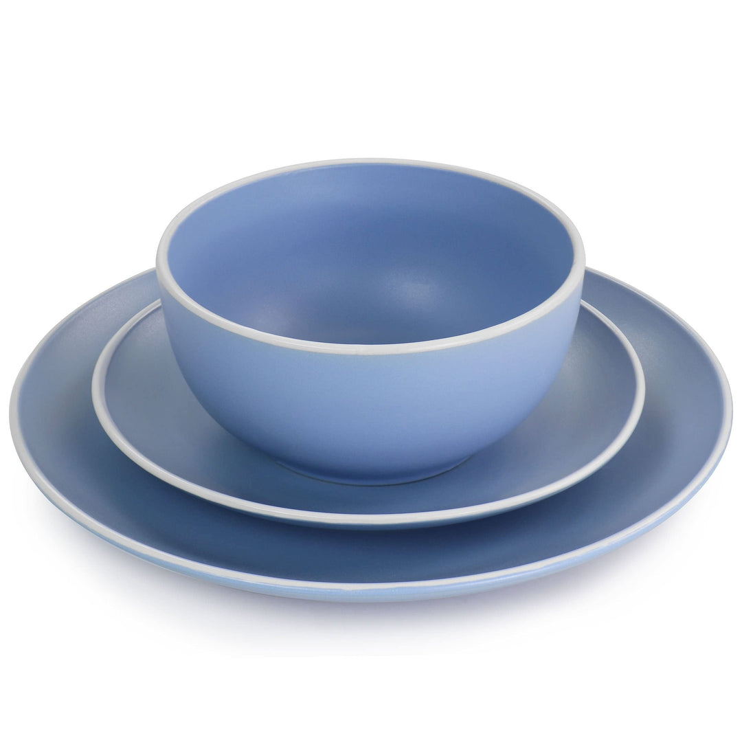 Creamy 12 Piece Dinnerware Set In Matte Blue Pc Solid Casual Round Stoneware