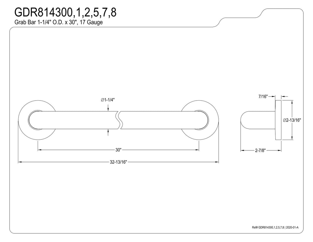 Kingston Brass GDR814307 Silver Sage 30-Inch X 1-1/4 Inch O.D Grab Bar in