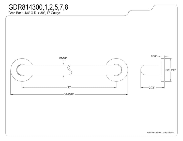 Kingston Brass GDR814307 Silver Sage 30-Inch X 1-1/4 Inch O.D Grab Bar in