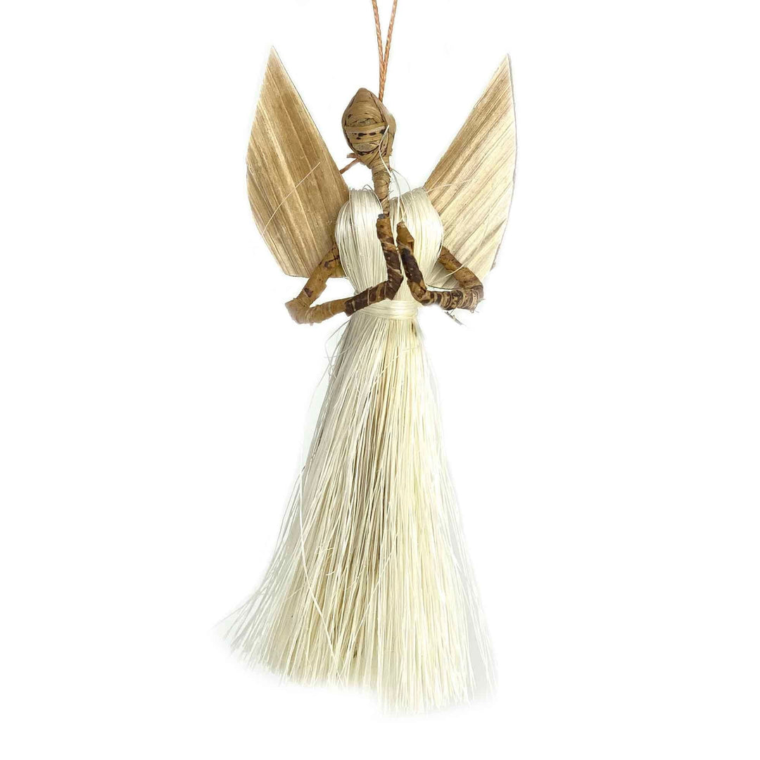 Set of 2 3.5in Angel Ornaments Devotional Off/White Natural Fibers