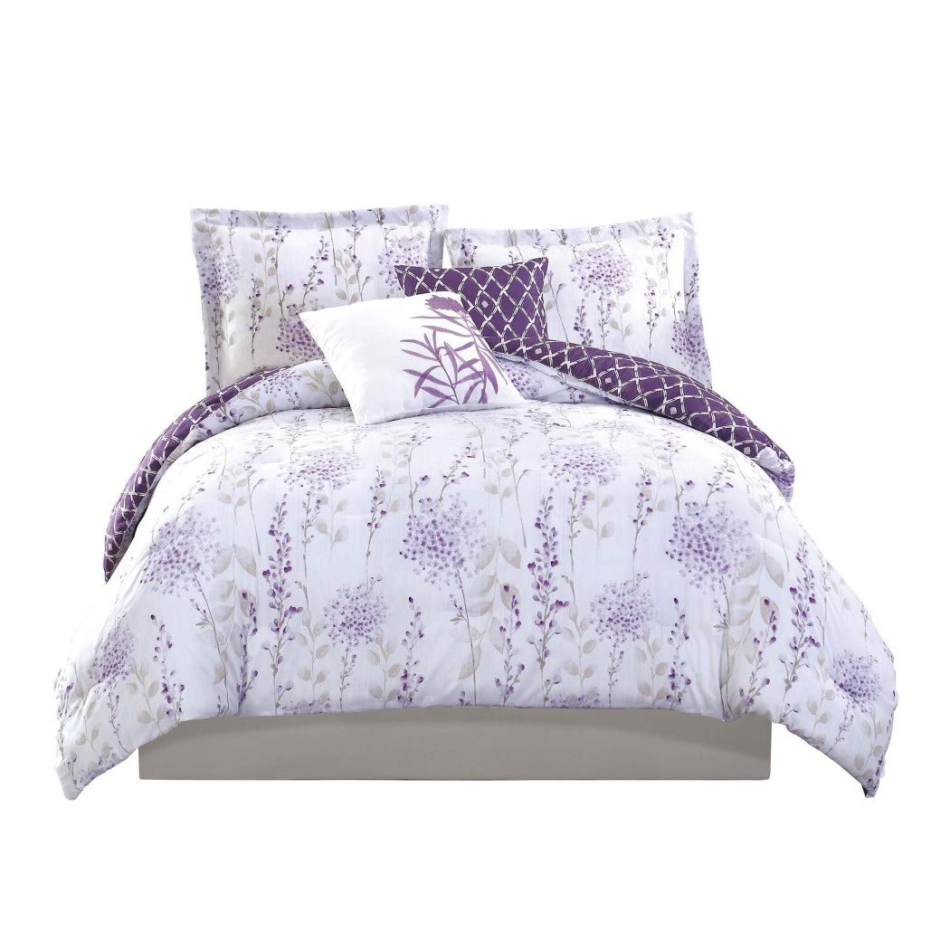 5 Piece Romantic Floral Motif Comforter Set