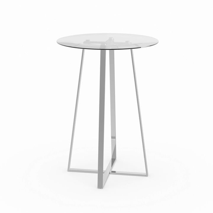 Silver Bar Table - 30" X 42" Clear Glam Round Glass Metal Chrome Finish