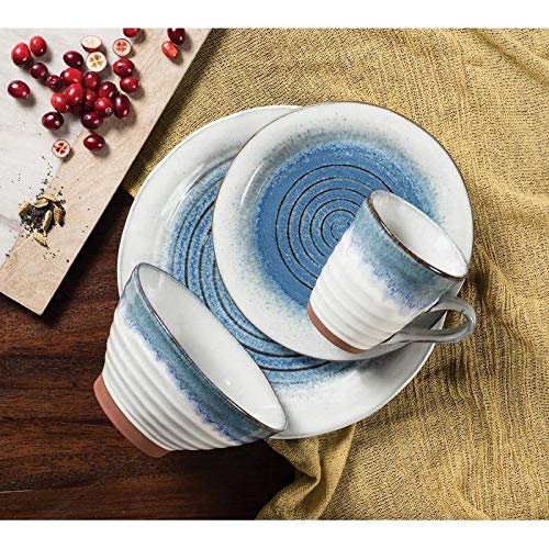 Dusk 16 Piece Dinnerware Set Service for 4 Blue White Textured Casual