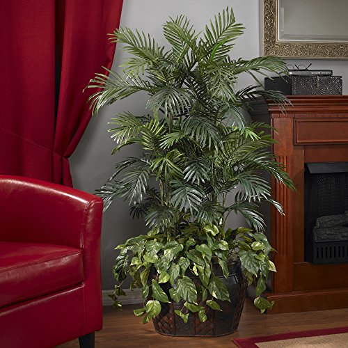 Nearly Natural 4.5ft. Double Areca with Vase & Pothos Silk Plant