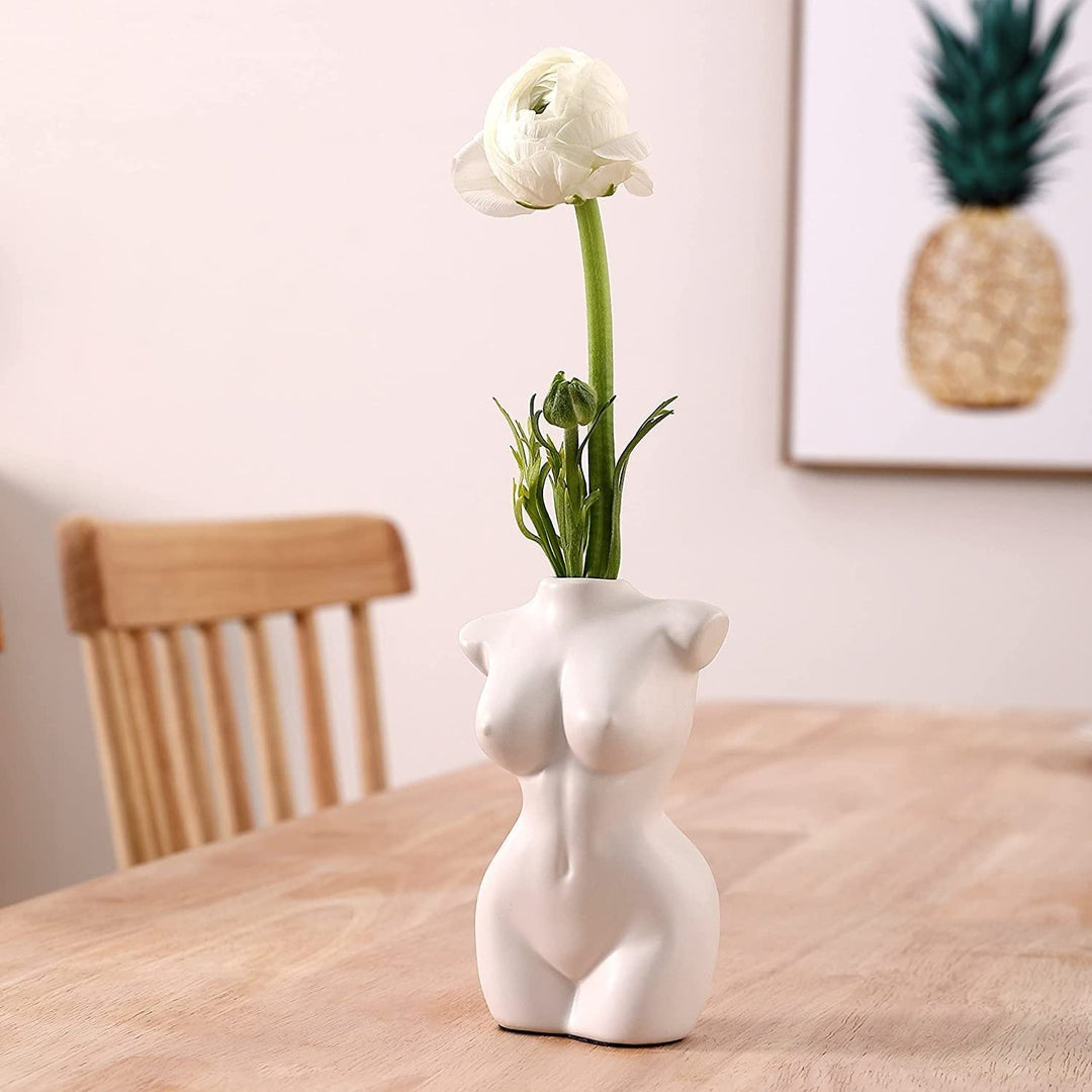 Female Body Vase for Home Office Boho Chic Multi Color Ceramic