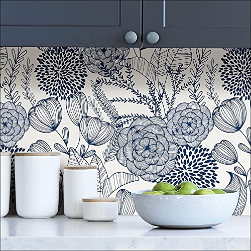 Navy Secret Garden Peel Stick Wallpaper X 20.5in Blue Floral Wildlife Vinyl