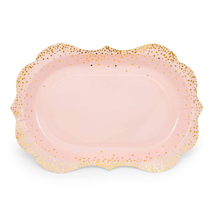 Pink Disposable Serving Trays Gold Foil Polka Dot Party Platters (9 X 13 In 24