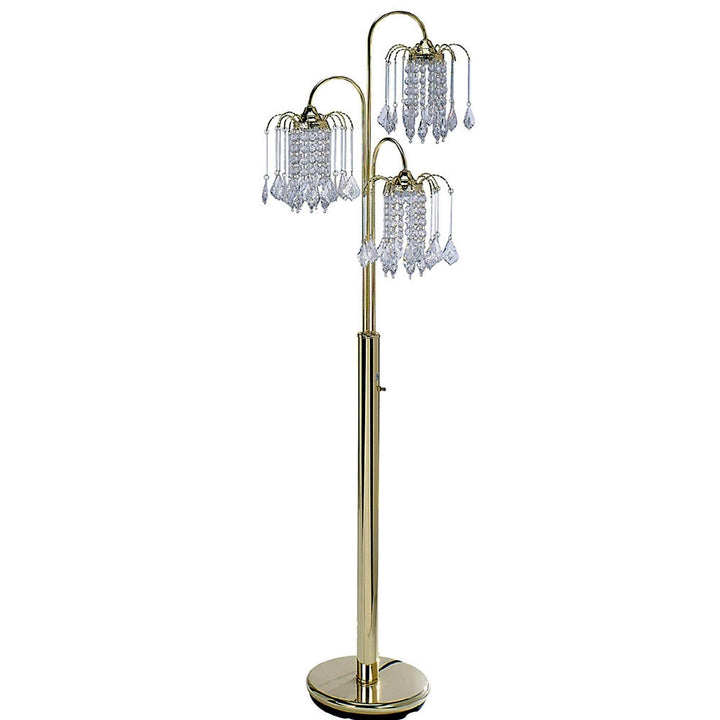 63" Gold Three Lights Candelabra Floor Lamp with Clear Crystal Shades 66 X 19