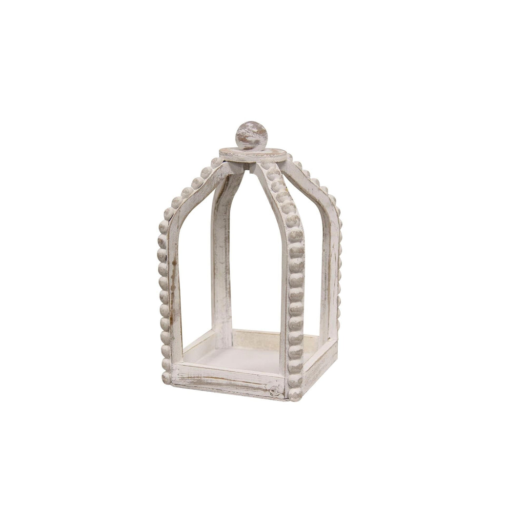 2/Set Shabby Chic Beaded Lanterns White Farmhouse Wood Antique - Diamond Home USA