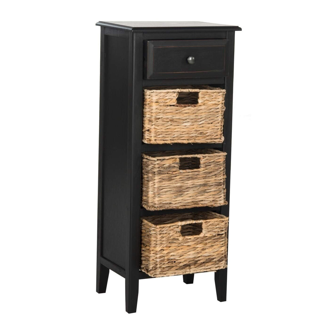 Distressed Black 4-Drawer Storage Side Table Farmhouse Rectangle Pine Wood