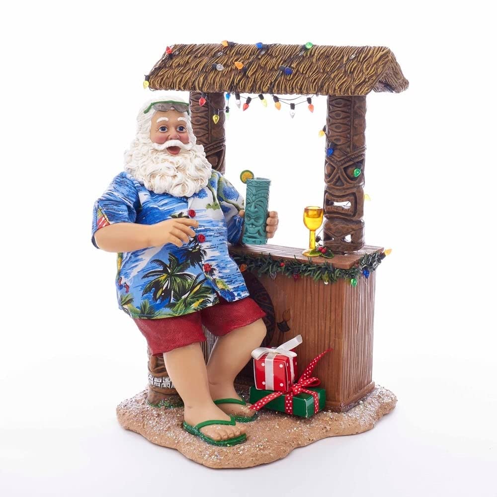 11-inch Beach Santa Sitting at Tiki Bar 11" Multi Color