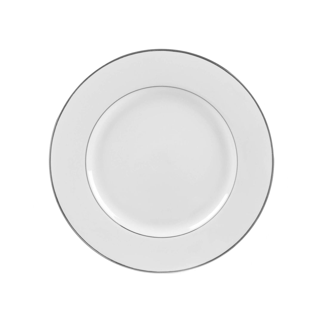 Silver Double Line Plate (Set of 6) White Banded Formal Round Porcelain 6