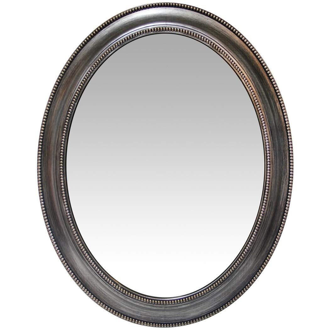 Oval Wall Mirror with Vintage Silvertone Finish Traditional