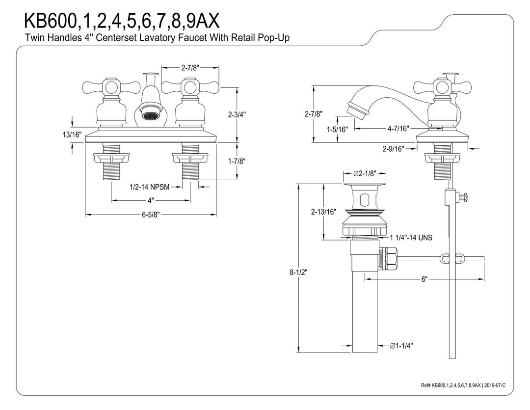 Kingston Brass KB606AX Restoration 4 in. Centerset Bathroom Faucet Antique