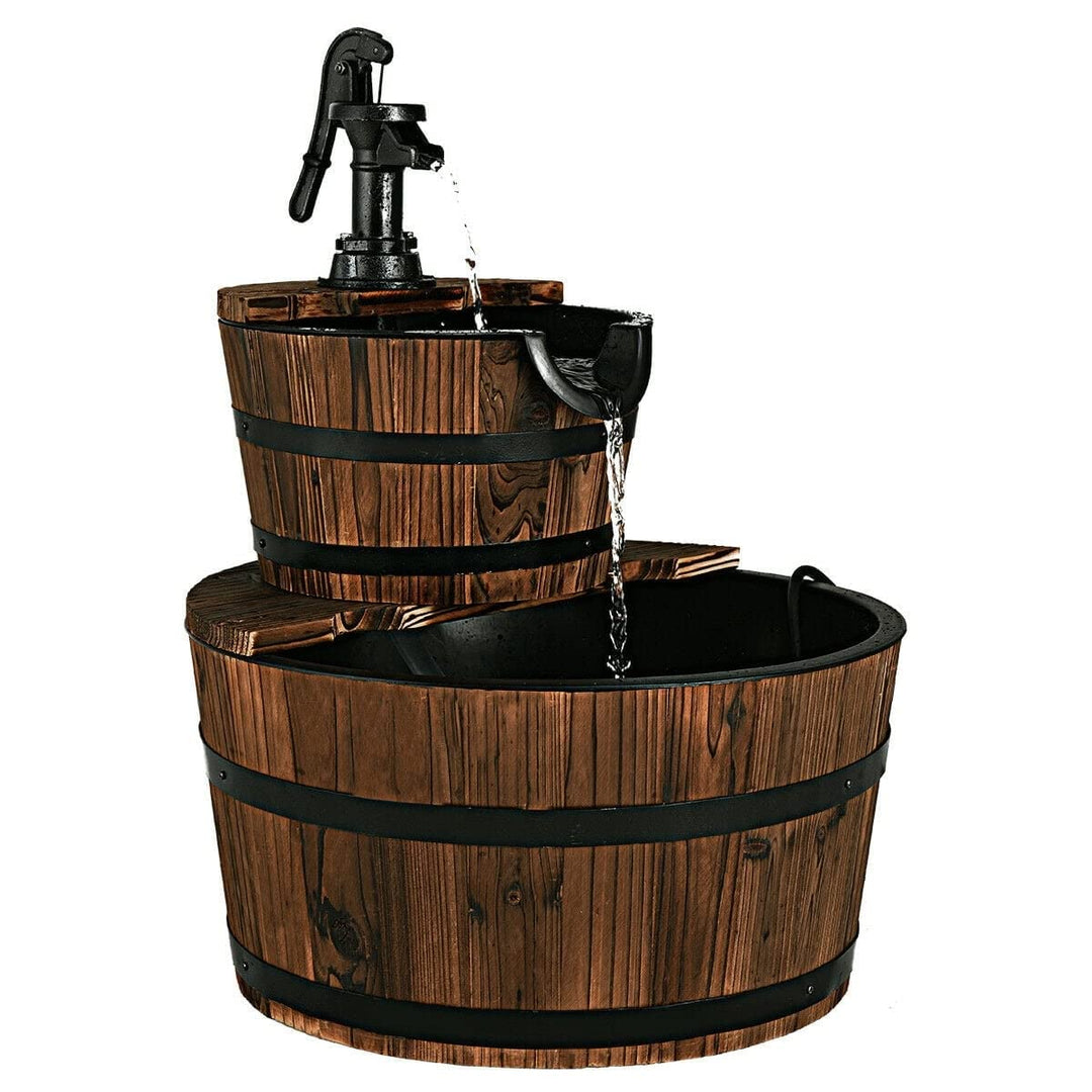 Wooden Waterfall Fountain Bucket Brown Wood