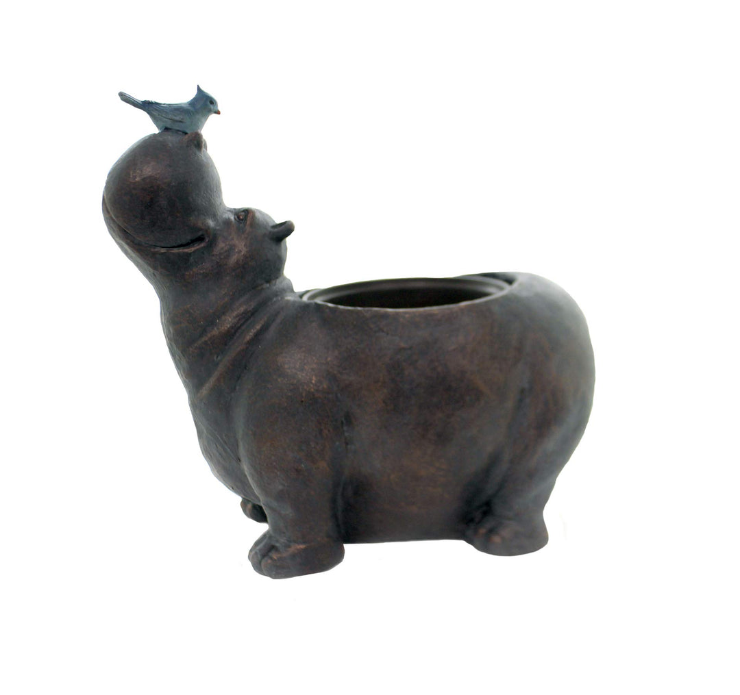 Roman - Hippo with Bird Planter 13" H Garden Collection Resin and Stone