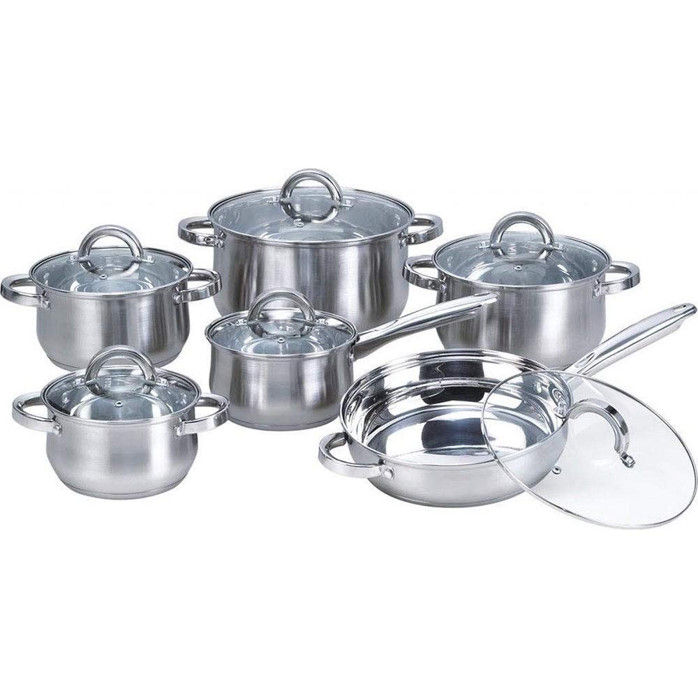 Silver 12-Piece Stainless Steel Cookware Set with Glass Lid 12 Piece 2