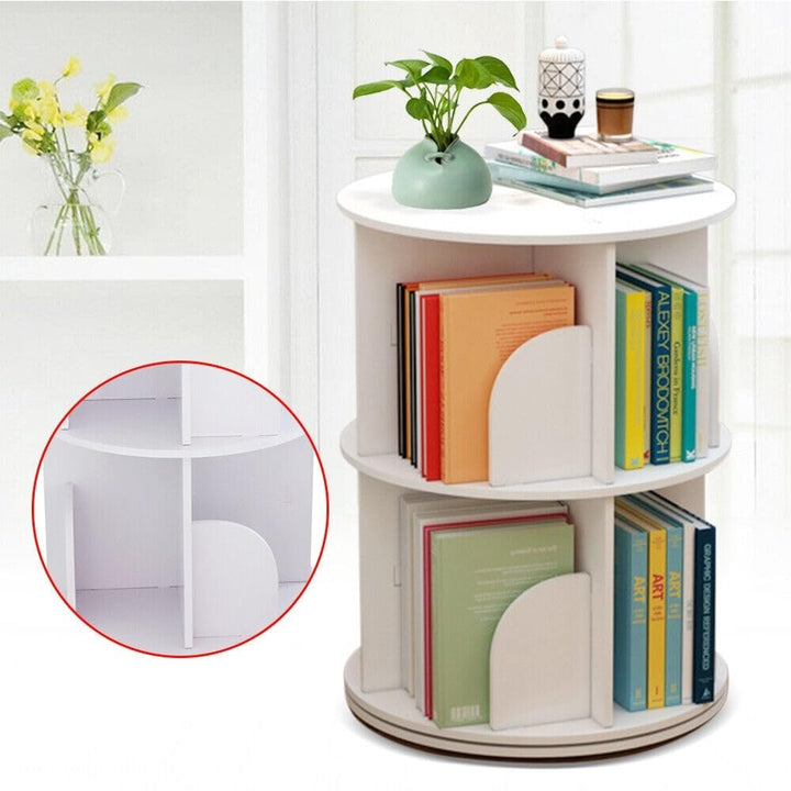 Rotating Bookshelf Display 2 Shelf Bookcase White Novelty Wood Painted Handmade