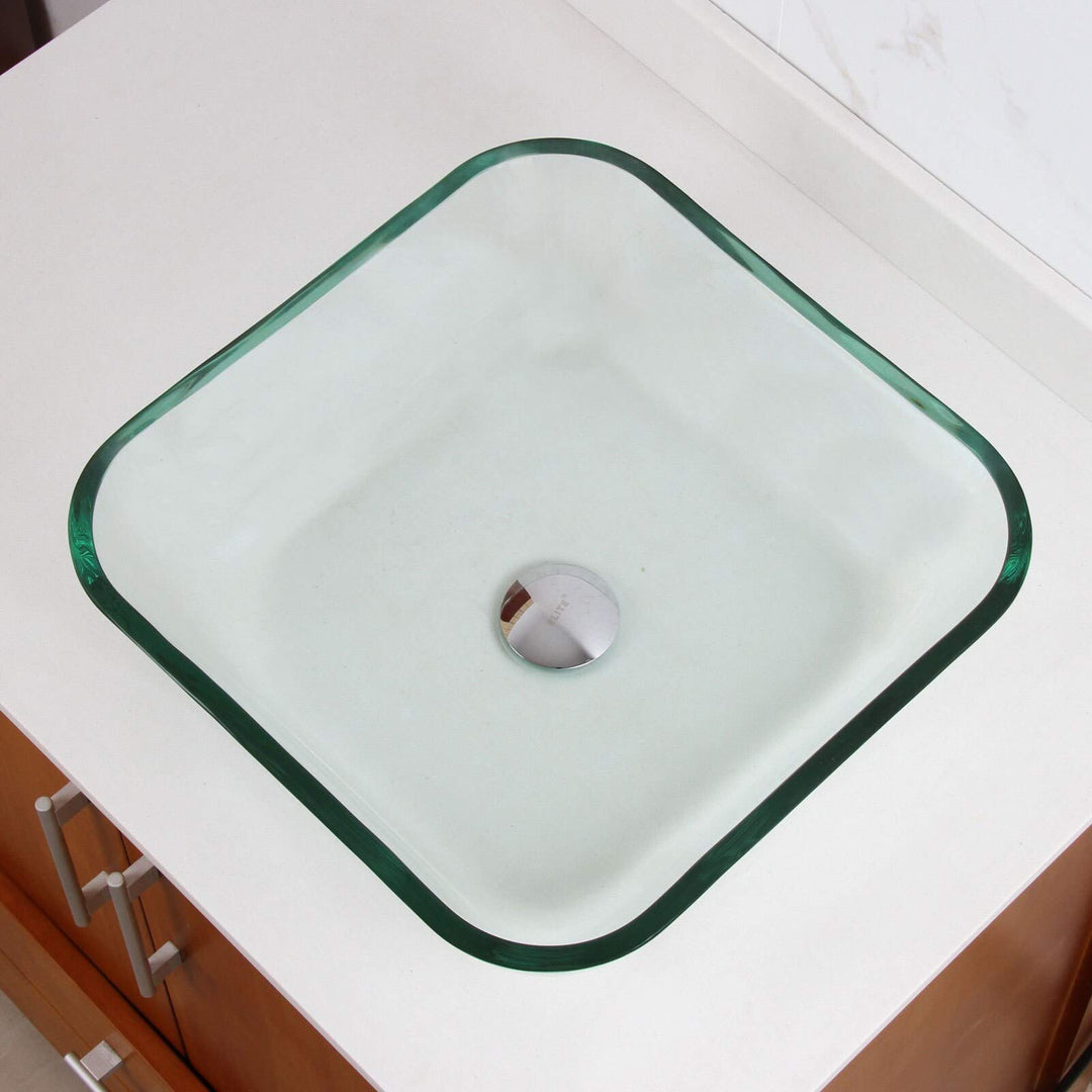 Transparent Square Tempered Glass Bathroom Vessel Sink Clear