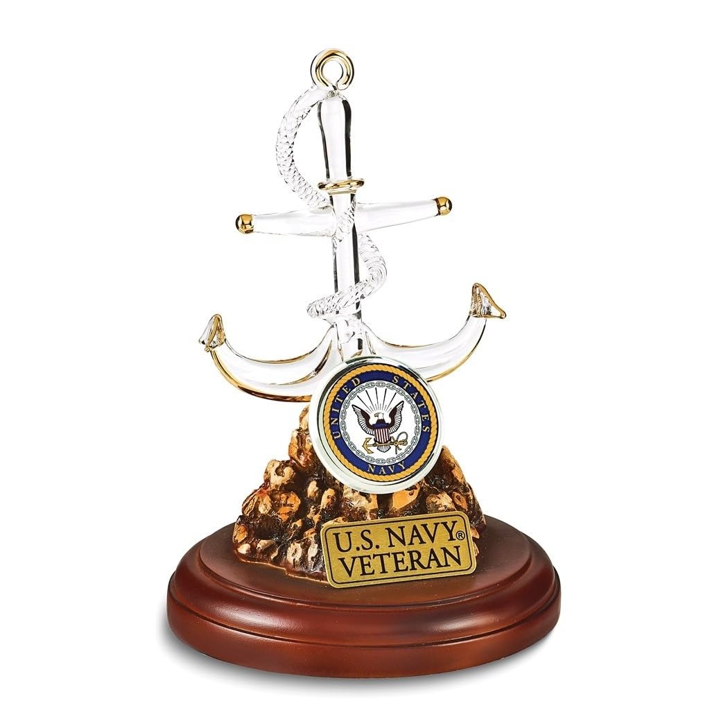 Us Navy Veteran with Anchor Glass Figurine Brown