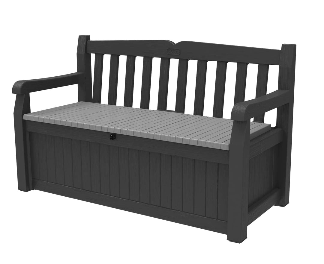 Keter Solana 70 Gallon Storage Bench ck Box for Patio Furniture Front Porch Grey