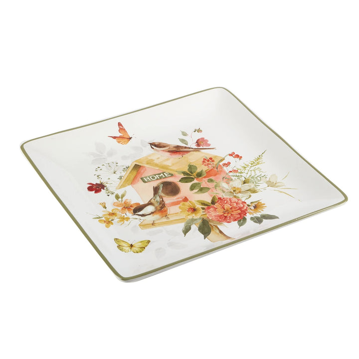 12.5" Square Platter X Multi Color Floral Casual Ceramic 1 Piece Dishwasher Safe - Diamond Home USA