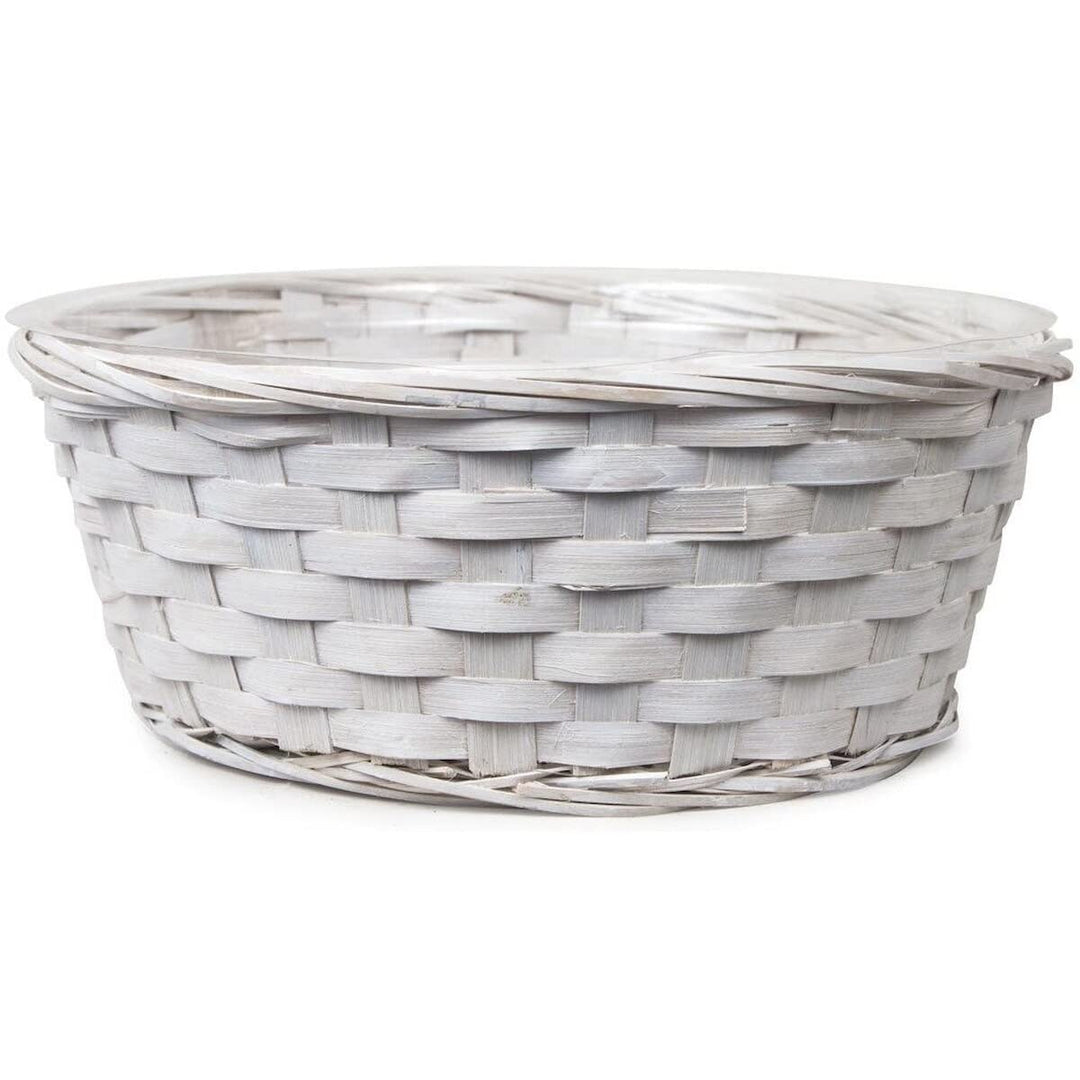 Round White Wash Basket Wood