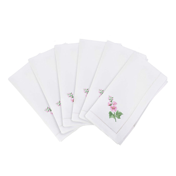 Saro Lifestyle Embroidered Hollyhock Hemstitch Napkin (Set of 6) White 20"