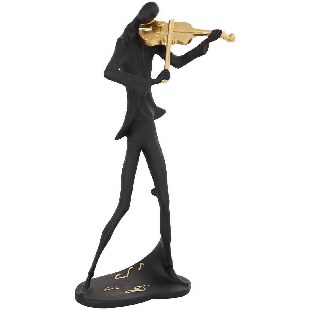 Black Polystone Abstract Musician Sculpture with Gold Instruments and Music